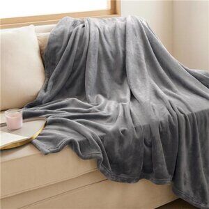 Fleece Blankets Twin Size Grey - 300GSM Lightweight Plush Fuzzy Cozy